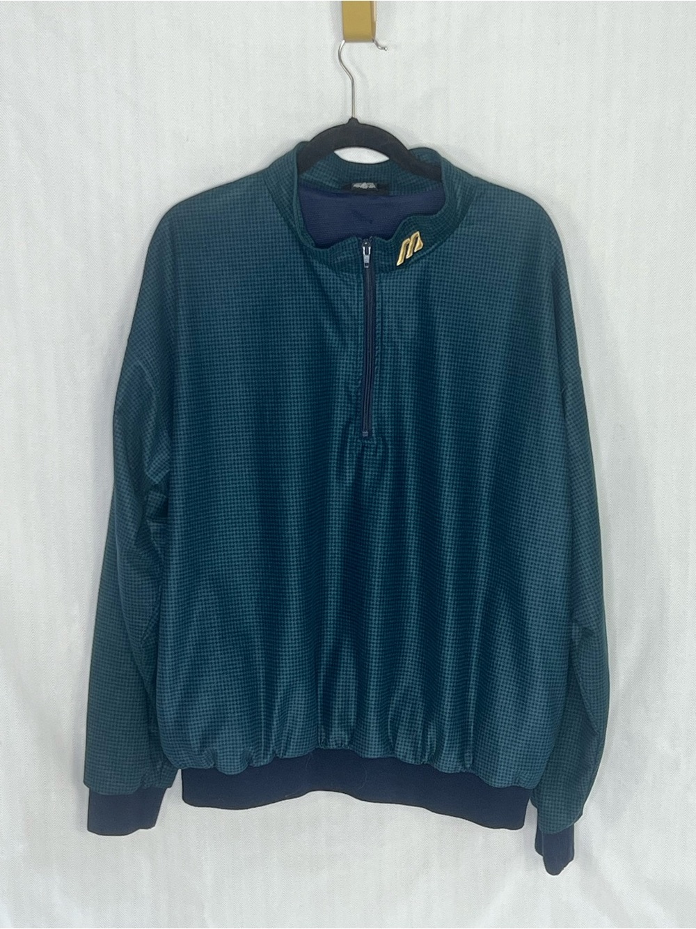 Mizuno Men’s Golf Pullover 1/4 Zip Hand Pockets Blue & Green Small Plaid L👍